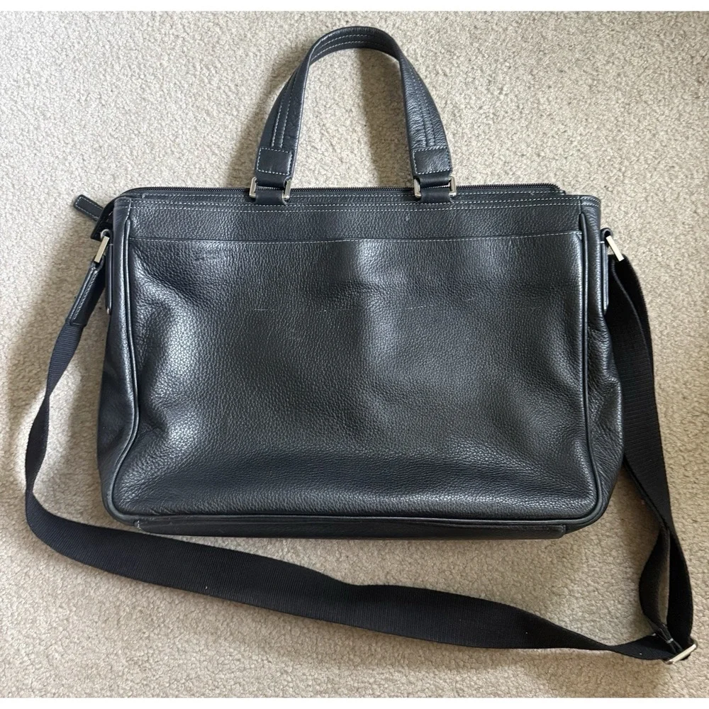 Johnston & Murphy Black Leather‎ Flapped Briefcase Messenger Bag